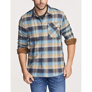 CQR Mens All Cotton Flannel Shirt Long Sleeve Brushed Soft Plaid Ocean Sand M